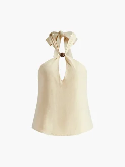 Cotton & Linen Criss Cross Halter Blouse