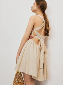 Cotton & Linen Crisscross Knotted Short Dress