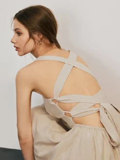 Cotton & Linen Crisscross Knotted Short Dress