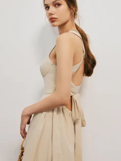 Cotton & Linen Crisscross Knotted Short Dress