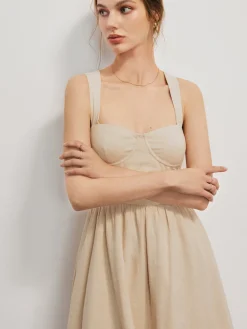 Cotton & Linen Crisscross Knotted Short Dress