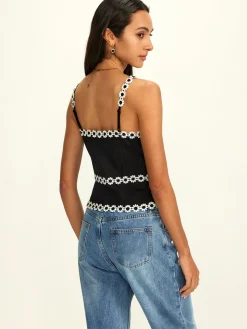 Cotton & Linen Daisy Trim Split Cami Top