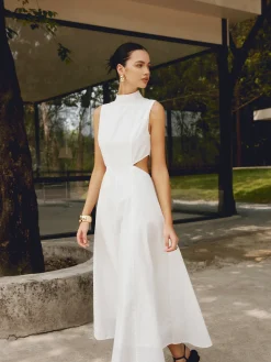 Cotton & Linen Elegant Cutout Long Dress