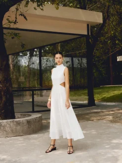 Cotton & Linen Elegant Cutout Long Dress