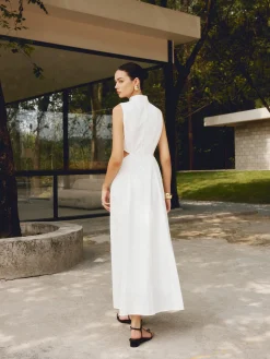 Cotton & Linen Elegant Cutout Long Dress