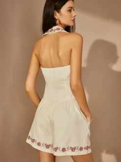 Cotton & Linen Embroidery Shorts Set