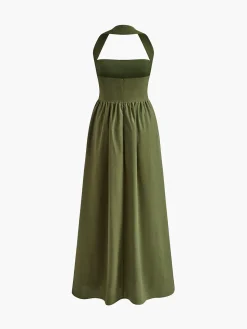 Cotton & Linen Halter A Line Long Dress