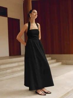 Cotton & Linen Halter A Line Long Dress