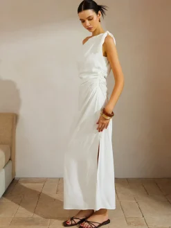 Cotton & Linen Knotted Strap Long Dress