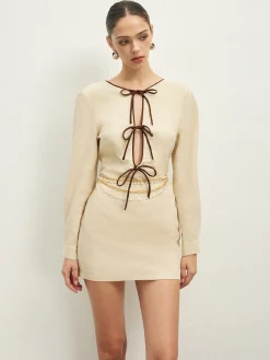 Cotton & Linen Lace Up Dress Without Belt