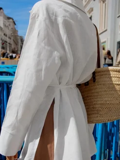 Cotton & Linen Long Sleeve Tied Blouse