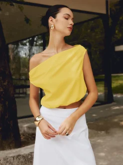 Cotton & Linen One Shoulder Off Blouse