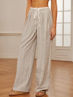 Cotton & Linen Pinstripe Drawstring Pants