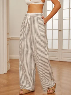 Cotton & Linen Pinstripe Drawstring Pants