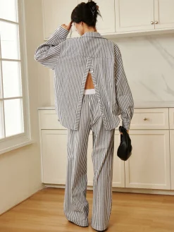 Cotton & Linen Pinstripe Loose Shirt