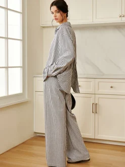 Cotton & Linen Pinstripe Loose Shirt