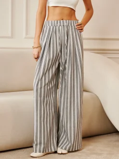 Cotton & Linen Pinstripe Drawstring Pants