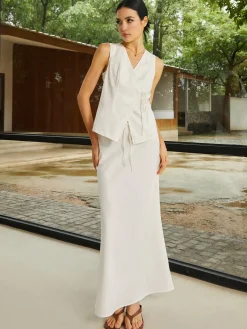 Cotton & Linen Plain Sleeveless Skirt Set