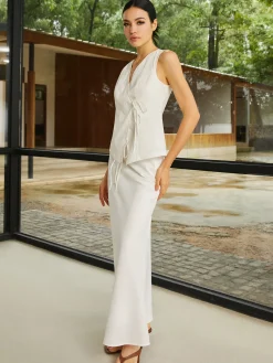 Cotton & Linen Plain Sleeveless Skirt Set