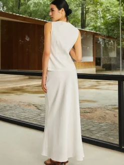 Cotton & Linen Plain Sleeveless Skirt Set
