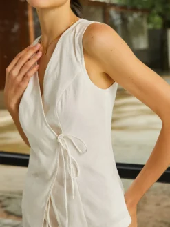 Cotton & Linen Plain Sleeveless Skirt Set