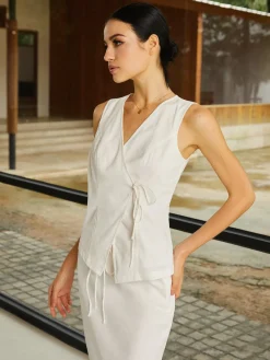 Cotton & Linen Plain Sleeveless Skirt Set
