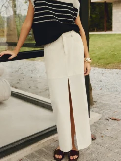 Cotton & Linen Pockets Split Maxi Skirt