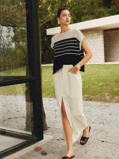 Cotton & Linen Pockets Split Maxi Skirt