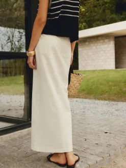 Cotton & Linen Pockets Split Maxi Skirt