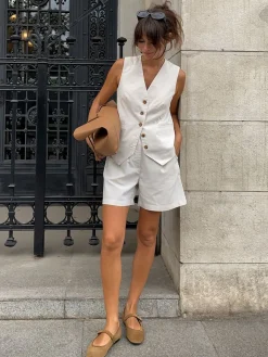 Cotton & Linen Pockets Shorts Set