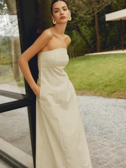 Cotton & Linen Shirred Pocket Long Dress