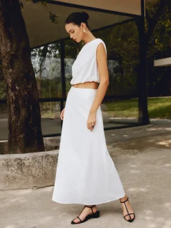 Cotton & Linen Solid Maxi Skirt