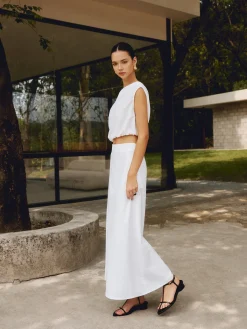 Cotton & Linen Solid Maxi Skirt