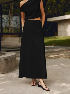 Cotton & Linen Solid Maxi Skirt