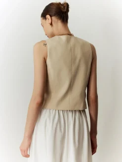 Cotton & Linen Solid V-Neck Vest