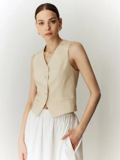 Cotton & Linen Solid V-Neck Vest