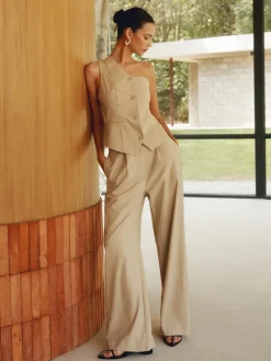 Cotton & Linen Styling Asymmetric Pockets Pants Set
