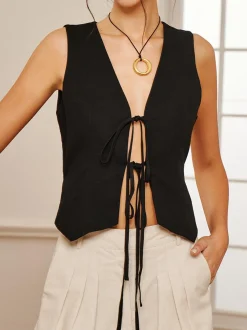 Cotton & Linen Tie-Detail  Vest Top
