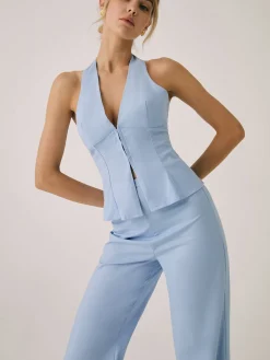 Cotton & Linen Vest With Straight Leg Pants Set