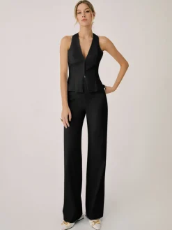 Cotton & Linen Vest With Straight Leg Pants Set