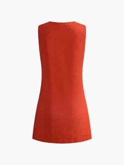 Cotton & Linen V-Neck Short Dress