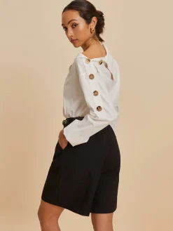 Cotton Asymmetrical Metal Button Shirt