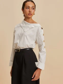 Cotton Asymmetrical Metal Button Shirt