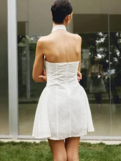 Cotton Backless Tie Up Halter Short Dress