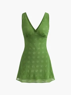 Cotton Blends Drawstring V-Neck Dress
