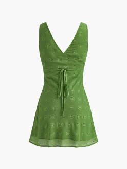 Cotton Blends Drawstring V-Neck Dress