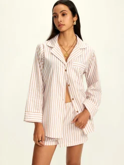 Cotton Blends Lapel Pinstripe Shorts Set