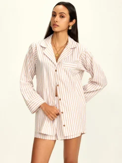 Cotton Blends Lapel Pinstripe Shorts Set