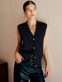 Cotton Blends Ribbed Sweater Vest