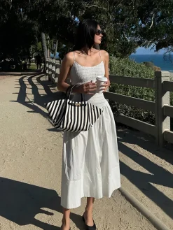 Cotton Blends Shirred Cami Midi Dress